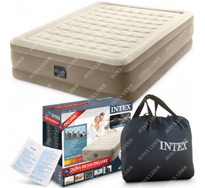 Intex 64428 Надувная кровать двуспальная с встроенным насосом,  152х203х46см