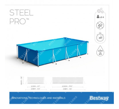 56404 Каркасный бассейн прямоугольный BestWay, 300х201х66см